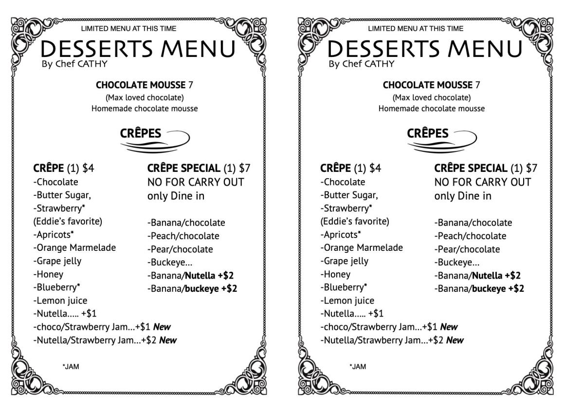 DESSERTS MENU Chez Ren e French Bistrot